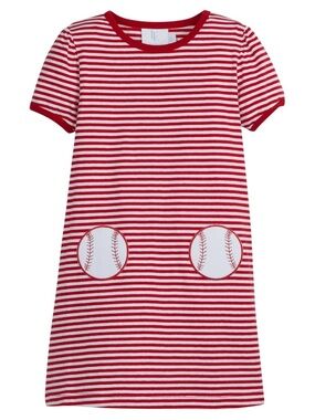 Little English baseball applique dress toddler girl striped pockets short sleeve